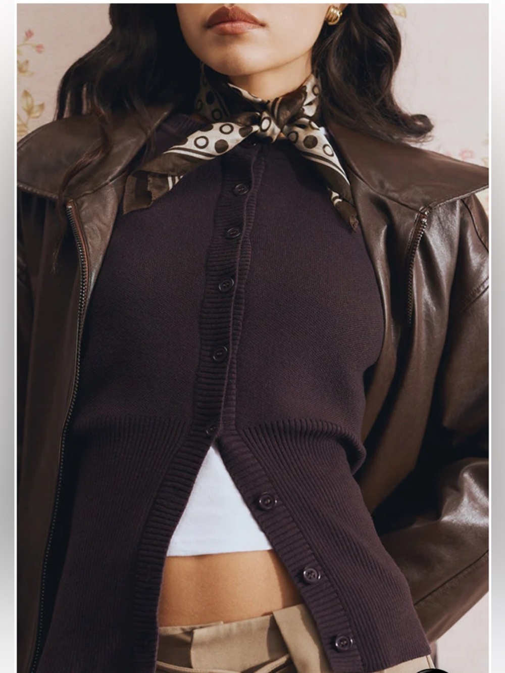 Motel Subra Long Sleeve Ribbed Hem Cardigan in Bitter Chocolate Size XS NWT - Picture 2 of 12